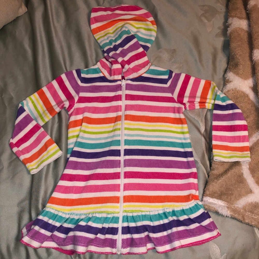 Lands’ end rainbow terry striped hood cover up 3T